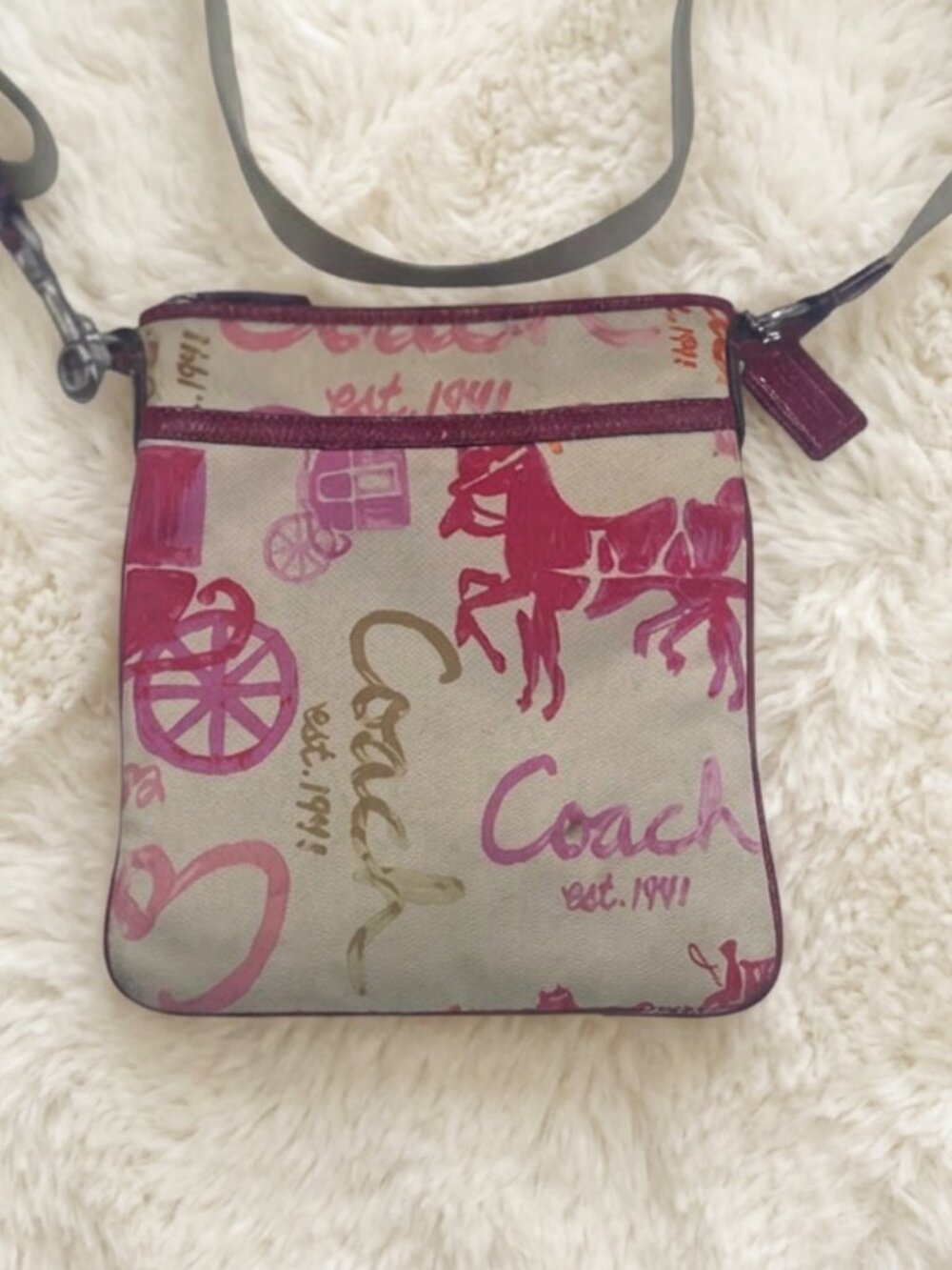 Coach Scribble Print Crossbody Bag Pink Canvas Y2K Carriage Horse Swingpack